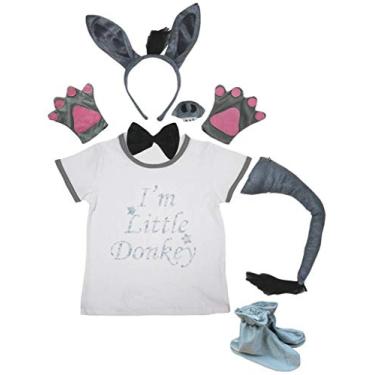 Imagem de Petitebella I'm Little Burkey Camisa Branca Cinza Burro 7 peças Fantasia (Uma cor, 3 a 4 anos)