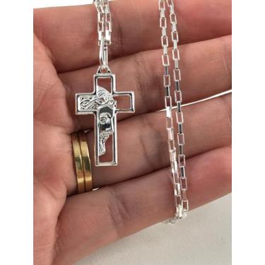 Imagem de Corrente Cordão Prata Maciça 925 Bloco 70cm Cruz Face - Lojas La&Amp;N