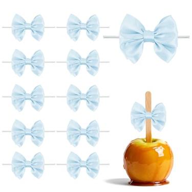 Imagem de Laços de fita de cetim azul para embrulho de presente, 16 peças de laços torcidos pré-fabricados de 9,5 cm para sacos de petiscos, bolos, artesanato, lembrancinhas de aniversário de casamento para chá