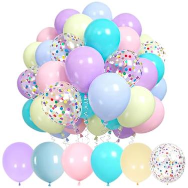 Imagem de Balão Macaron roxo céu azul rosa amarelo azul e balão de confete para aniversário, aposentadoria, chá de panela, parabéns, formatura, casamento, aniversário, decoração de festa