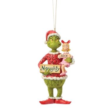 Imagem de Enesco Enfeite de pendurar Dr. Seuss Grinch de Jim Shore Grinch e Cindy Lou segurando placas impertinentes e agradáveis, 13 cm, multicolorido