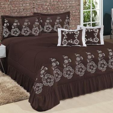 Imagem de Kit Cobre Leito Casal Super King Amore 07 Peças Bordadas MARROM - ATEL