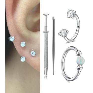 Imagem de Brincos de cartilagem de ouro prateado para mulheres, joias de hélice, brinco de argola dupla, hipoalergênico, cartilagem, segundo orifício, para mulheres, 16G, anel de septo, 18G, ferradura de nariz