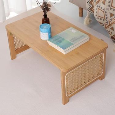 Imagem de Mesa japonesa dobrável para jantar de bambu no chão, tecelagem de vime tem acabamento fino sem rebarbas e é forte, para práticas espirituais de jantar (cor: cor primária, tamanho: 70 * 40 *