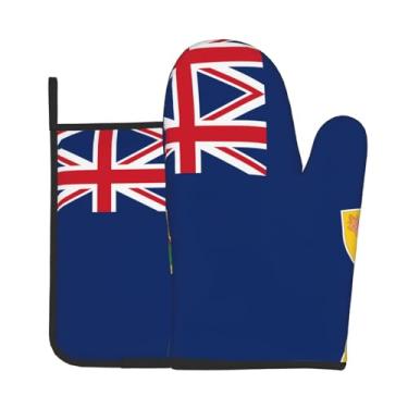 Imagem de Conjunto de 2 peças de luvas de forno estampadas com bandeira das Ilhas Turks e Caicos, adequado para cozinhar, assar e grelhar ao ar livre