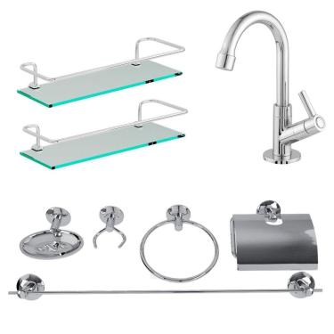 Imagem de Combo Para Banheiro /1 Torn Abs+2 Porta Shampoo Reto+1 Kit