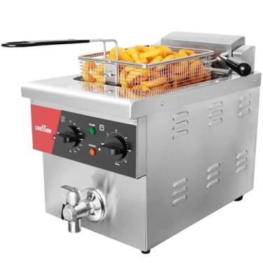 Imagem de crosson Fritadeira Elétrica De Bancada 8L Com Válvula Drenagem, Cesto Sólido E Tampa Para Uso Em Restaurantes, 120 V, 1800 W, Aço Inoxidável Comercial