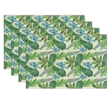 Imagem de Jogo americano de folhas tropicais em aquarela 30 x 45 cm, jogo americano fofo, conjunto de 4 tapetes de mesa para festa, cozinha, sala de jantar, decoração - 16