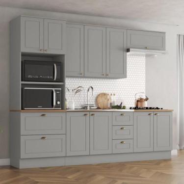 Imagem de Cozinha Modulada 4 Peças com Tampo em MDF Americana Henn, Cinza/Nature