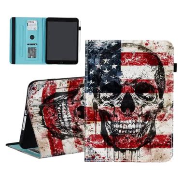 Imagem de smauncucn Capa para Samsung Galaxy Tab A11 8,7 polegadas 2025/A9 8,7 polegadas 2023, carteira de couro PU, suporte multi-ângulo com despertar/hibernar automaticamente, caveira com bandeira americana