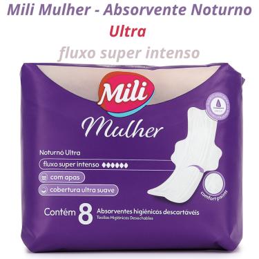 Imagem de Absorvente Mili Mulher Noturno Ultra c/ Abas - 8 Un  Fluxo super Intenso