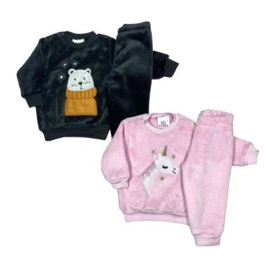 Imagem de Kit 2 Conjuntos Fleece - Jagar, Preto 01, Rosa claro 19, 2