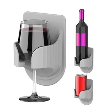 Imagem de Porta-copos e garrafas de vinho - Suporte multifuncional para banho e bebida | Suporte de copo de banheiro de cozinha, prateleira de parede para quase qualquer tamanho de garrafa ou lata