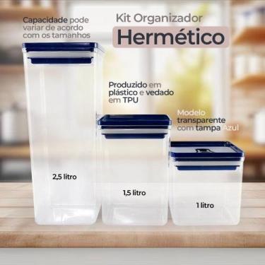 Imagem de KIT COM 3 POTES ORGANIZADORES COM TAMPA FECHAMENTO HERMÉTICO - PRATICI