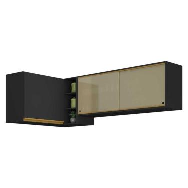 Imagem de Kit Armário De Cozinha Aéreo Canto 90cm E Aéreo 120cm Veneza Multimóveis Mp2147 Preto-dourado
