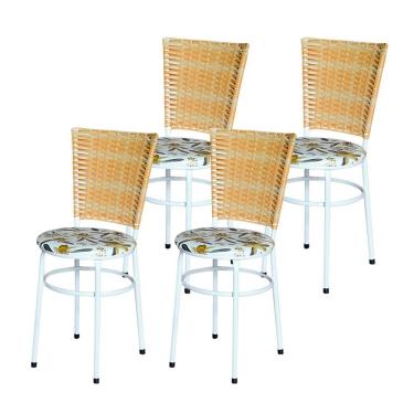 Imagem de 4 Cadeiras Para Mesa Branca Hawai Palha Com Assento Floral Cor:floral Orquídea