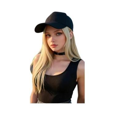 Imagem de Peruca De Cabelo Sintético Preto Longo E Liso De 18 Polegadas Ajustáve