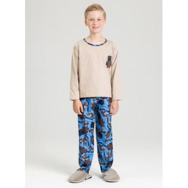 Imagem de Pijama Longo Bege Infantil Menino Urso Na Máquina de Jogo - Molekada, 