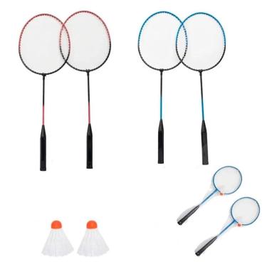 Imagem de Kit Badminton 6 Peças 4 Raquetes 2 Petecas Esportes Lazer-Unissex