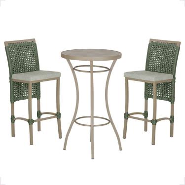 Imagem de Mesa Bistrô 2 Banquetas Roma Fendi Corda Náutica 3 Trama Verde