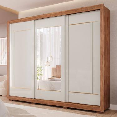 Imagem de Guarda-roupa Casal 3 Portas de Correr com Pés e Espelhos 269cm 100% Mdf Olinda Espresso Móveis Cinamomo/Off White