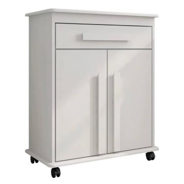 Imagem de Armário Balcão Multiuso 2 Portas 1 Gaveta com Rodízios Chile Branco RV Móveis