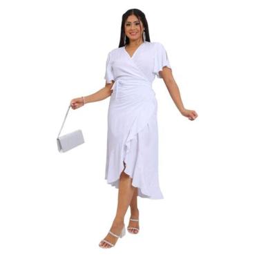 Imagem de Vestido envelope longo de viscolinho liso manga curto - LAJMA STORE, B