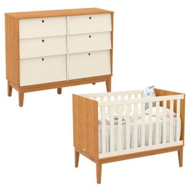 Imagem de Berço Americano E Cômoda 6 Gavetas Unique Freijó Off White Eco Wood - 