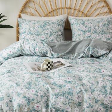 Imagem de Conjunto de roupa de cama HoneiLife King 100% algodão floral, 3 peças