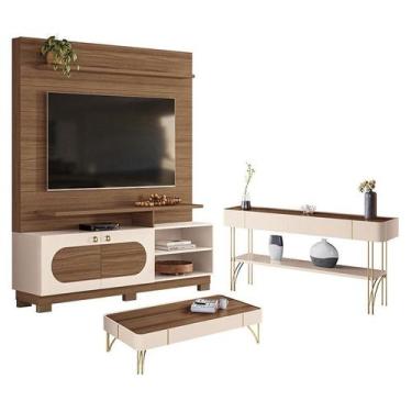 Imagem de Estante Home Theater Axis Castanho Off White com Mesa de Centro Cadenz