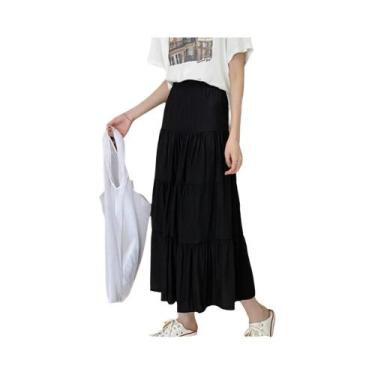 Imagem de Saia Vintage de Chiffon com Cintura Alta - Branca e Preta - Estilo A -