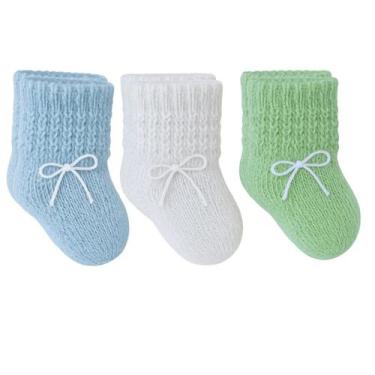 Imagem de Kit 03 Pares Sapatinhos de Lã Bebê RN Recém Nascido Bonecas Pantufa En