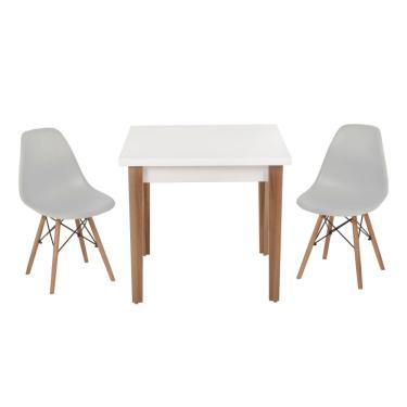 Imagem de Conjunto Mesa de Jantar Luiza 80cm Branca com 2 Cadeiras Eames Eiffel - Cinza