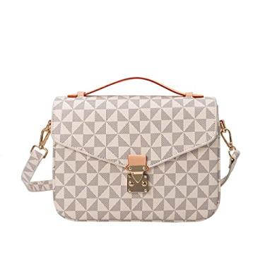 Imagem de CHENFANS Bolsas transversais femininas bolsas de ombro de couro da moda bolsas clássicas de grande capacidade bolsas de designer, Branco