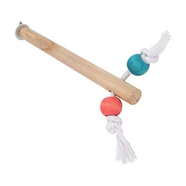 Imagem de 01 Poleiros de madeira para gaiolas de pássaros, vara de pé divertida fácil de instalar corda de algodão contas coloridas de madeira para pássaros para (1,5 * 18 cm, azul)