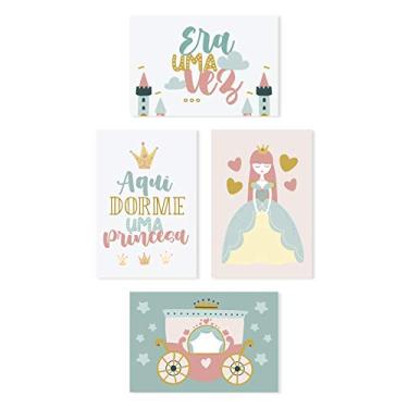 Imagem de Placas Decorativas Aqui Dorme Uma Princesa 20x30cm Kit 4un
