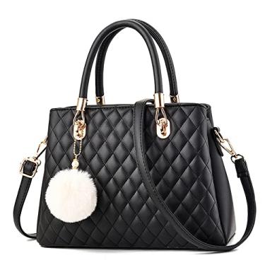 Imagem de Bolsa de mão feminina grande com alça superior para bolsas transversais de couro acolchoadas, moda casual bolsa de ombro, Preto