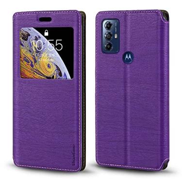 Imagem de Capa para Motorola Moto G Play 2023, capa de couro de grão de madeira com porta-cartão e janela, capa flip magnética para Motorola Moto G Play Gen 2 (6,5 polegadas) roxa