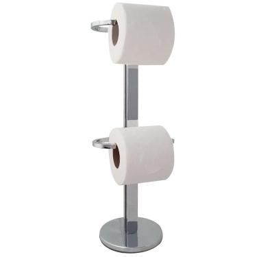 Imagem de Papeleira Dupla De Chão Alumínio Maciço Cromada Para Lavabo