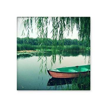 Imagem de Willow Leaf Boat Lake Fotografia Piso de Cerâmica Brilhante Banheiro Cozinha Parede