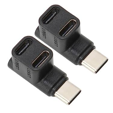 Imagem de Adaptador Tipo C para USB C 2 Peças, 10 Gbps USB 3.1 Tipo C Macho para USBC 3.1 USB C2.0 Conector Fêmea Duplo Conversor Tipo C de ângulo de 90 Graus para Laptop PC Power Bank