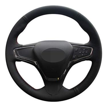 Imagem de Capa de volante de carro faça você mesmo couro genuíno preto costurado à mão, para chevrolet cruze 2014-2018/volt 2016 2017