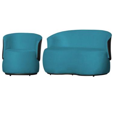 Imagem de Kit 1 Namoradeira e 1 Poltrona Orgânica Beatriz Suede Composê Corino Preto - Estopar