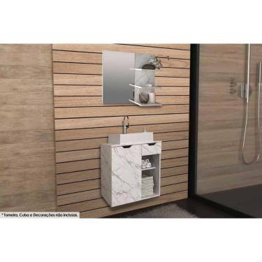 Imagem de Conjunto de Banheiro Armário c/ Espelho BN3608 e Balcão Suspenso BN3605 s/ Cuba Pia 60cm cor Mármore Branco - Tecno Mobili