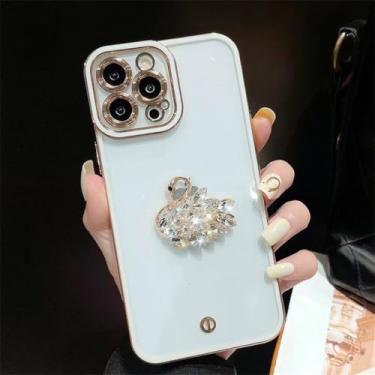 Imagem de Swan Diamond Phone Case para iPhone 11 12 13 Pro Max Mini XS XR X 6 6S 7 8 Plus SE 2020 2022 Capa de proteção de lente transparente, branca, para iPhone XS Max