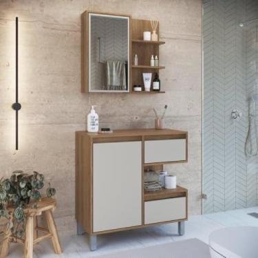 Imagem de Gabinete de Banheiro 80cm Paula com Espelheira 01 Porta Sem Cuba Mel/arenas