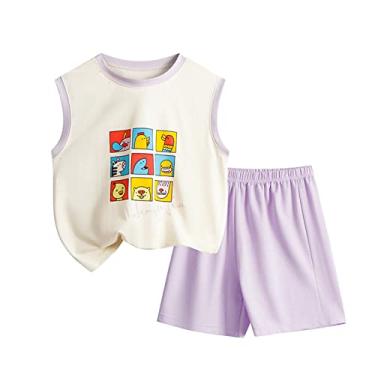 Imagem de 2t Conjunto de roupas de verão para meninos com estampas fofas e modernas, 2 peças, conjunto de roupas para crianças, roupas de verão para meninos, Roxo, 1-2 Years