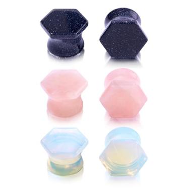 Imagem de Qmcandy Conjunto de 6 peças de alargadores de orelha de pedra mista, alargador de sela, conjunto de piercing corporal 2g-5/20.3 cm, Pedra, Zircônia cúbica