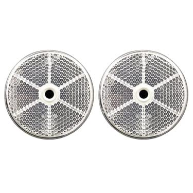 Imagem de Refletor redondo Classe A de 5 cm com orifício de montagem central - vermelho/âmbar/branco para reboques, caminhões, automóveis, caixas de correio, barcos, SUVs, trailers, aplicações industriais (2x branco)