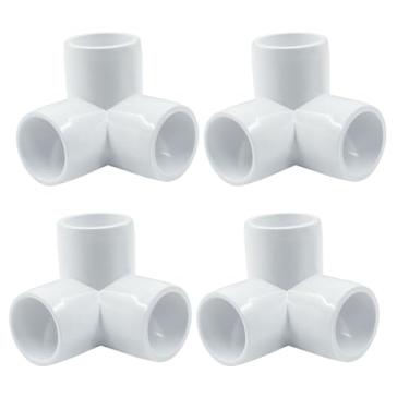 Imagem de Biaungdo 4 peças de encaixe de tubo de PVC de 1/5.1 cm, conector de tubo de cotovelo de 3 vias, acessórios de canto de grau de móveis, encaixe de cotovelo de PVC para prateleira DIY suporte de jardim